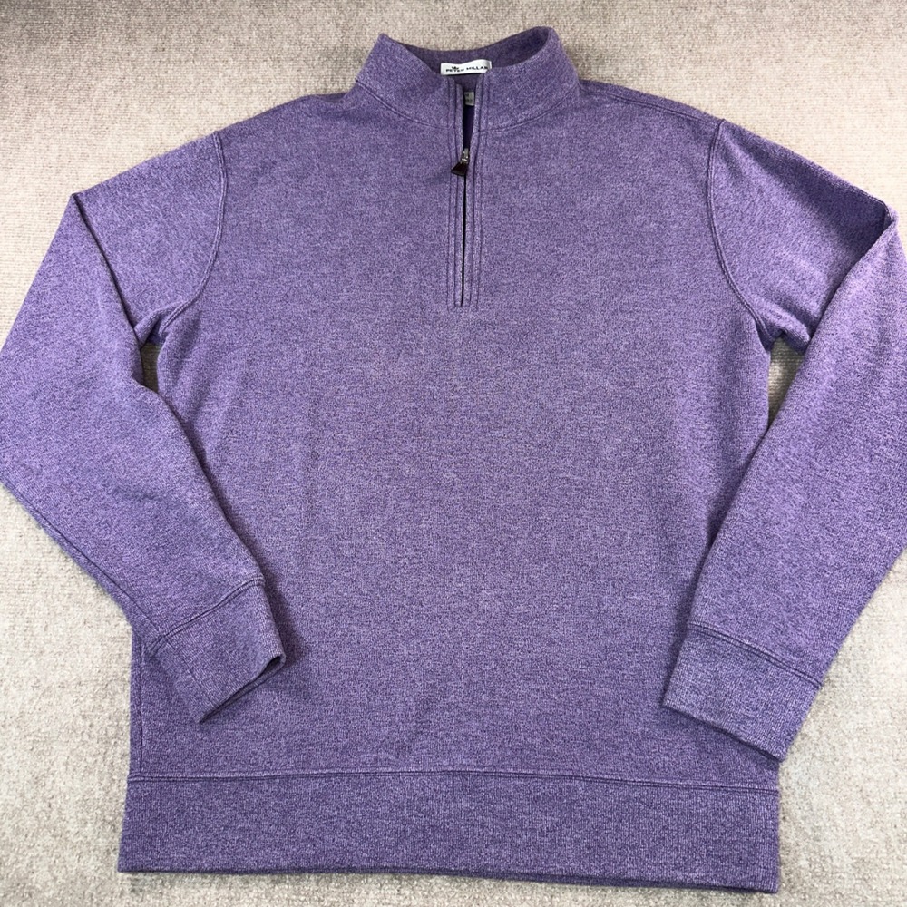 Peter Millar Mens Purple Heathered Quarter Zip Pullover Sweater Size M 1923 Logo